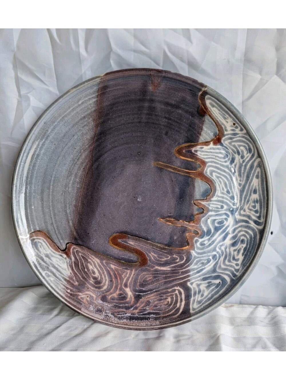 Lisa Koch Signed Studio Art Pottery 14.5" Wall Platter Plaque Display Stand